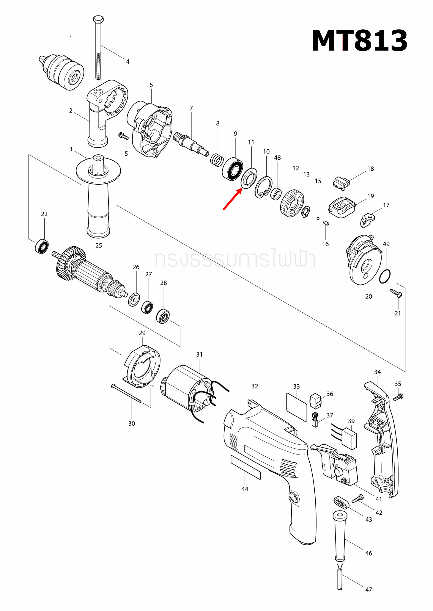 แหวนรอง สว่านกระแทก Maktec, Makita MT811, MT813, MT814, HP1630, M8100, M8100B Pn.257246-1 (แท้) ##