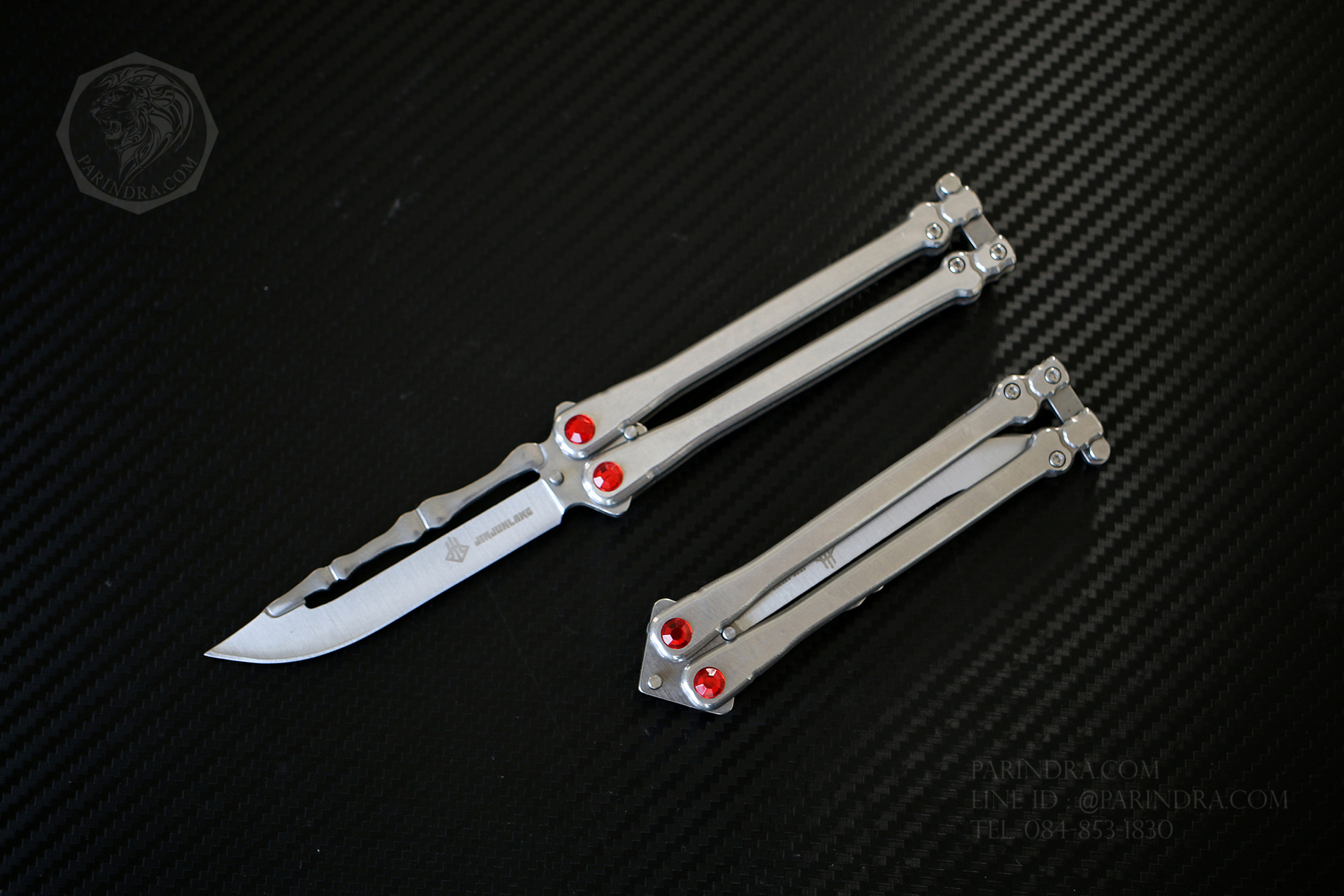 มีดปีกผีเสื้อ Balisong JINJUNLANG ด้ามกระดูก เพชรแดง