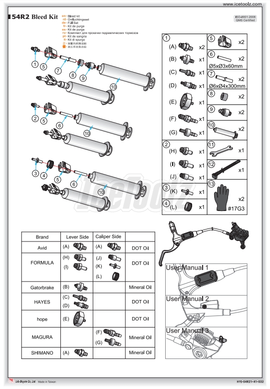 ชุดเซอร์วิสดิสน้ำมัน Icetoolz Bleed Kit Dot and Mineral Oil, 54R2