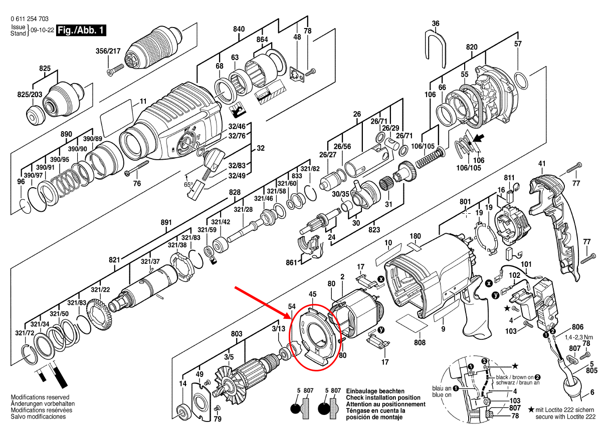 บังลมทุ่น BOSCH GBH2-26 (ทุกรหัสต่อท้าย) #45 Pn.1610522013 (แท้) ##