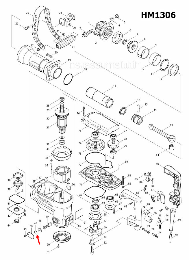 ยางรองฝาถ่าน สกัด เจาะพื้น Makita HM1302 [#84,85], HM1305, HM1306 [#47] Pn.421034-4 (แท้) ##(*)