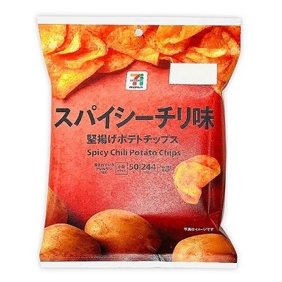 7-11 seven eleven spicy chili potato chips มันฝรั่งปรุงรสด้วยพริกไทยดำและกระเทียม 50g