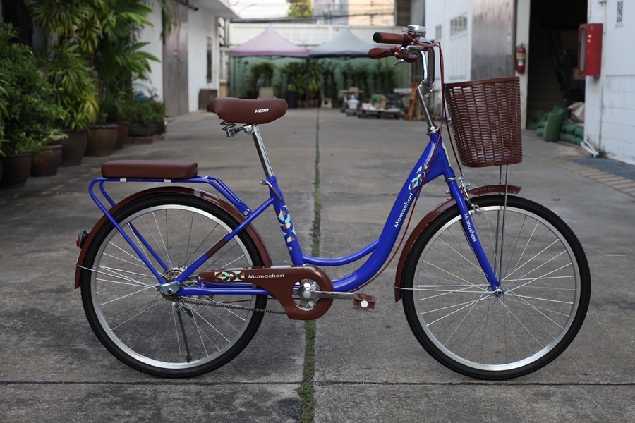 จักรยานแม่บ้านสไตล์วินเทจ Hero รุ่น Mamachari ล้อขนาด 24" ไม่มีเกียร์ จักรยานแม่บ้านญี่ปุ่น พร้อมตะกร้าวินเทจ