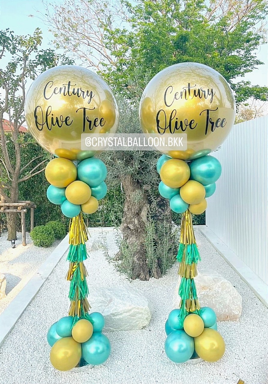 เสาลูกโป่ง เปิดร้าน ลูกโป่งยาง ขนาด 36" สีทอง 2 เสา พร้อมตกแต่ง สามารถเปลี่ยนสีลูกโป่ง/เปลี่ยนข้อความได้