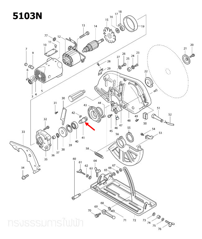 แกนเฟือง เลื่อยวงเดือน Makita 5103N [#41], 5201N [#47] Pn.325183-8 (แท้) ##