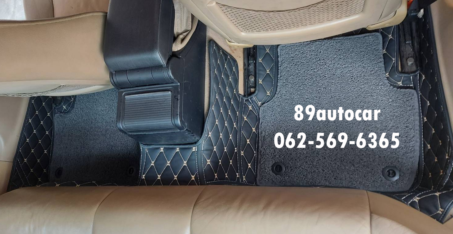 สั่งตัดพรมรถยนต์ BMW E46 ปูพรม7D สีดำด้ายทอง + พรมดักฝุ่นสีเทา เข้ารูป เต็มคัน