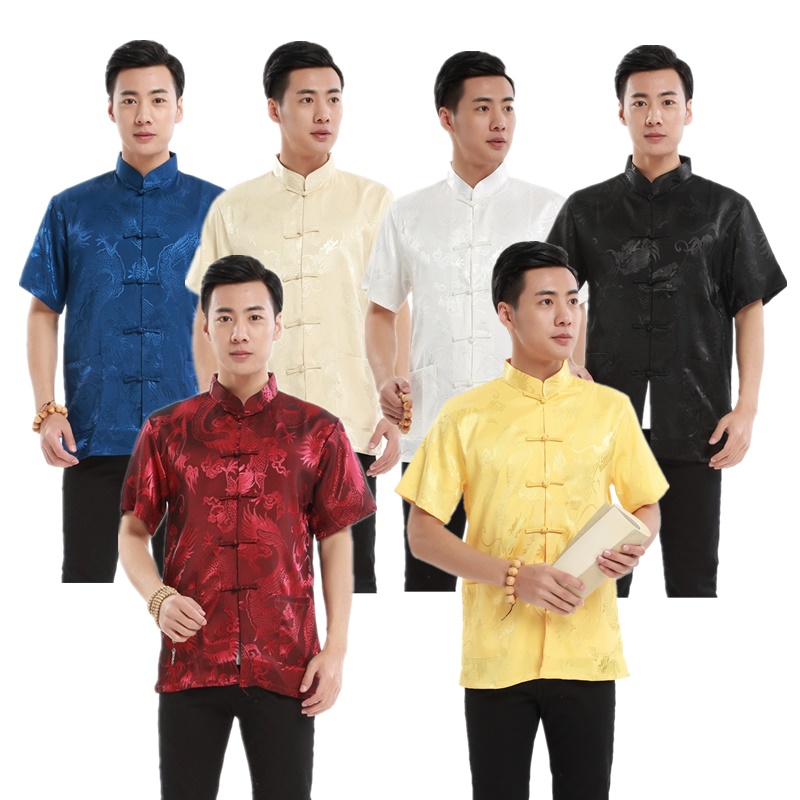 Pre-order ชุดจีน เสื้อจีนชาย แขนสั้น สีแดง