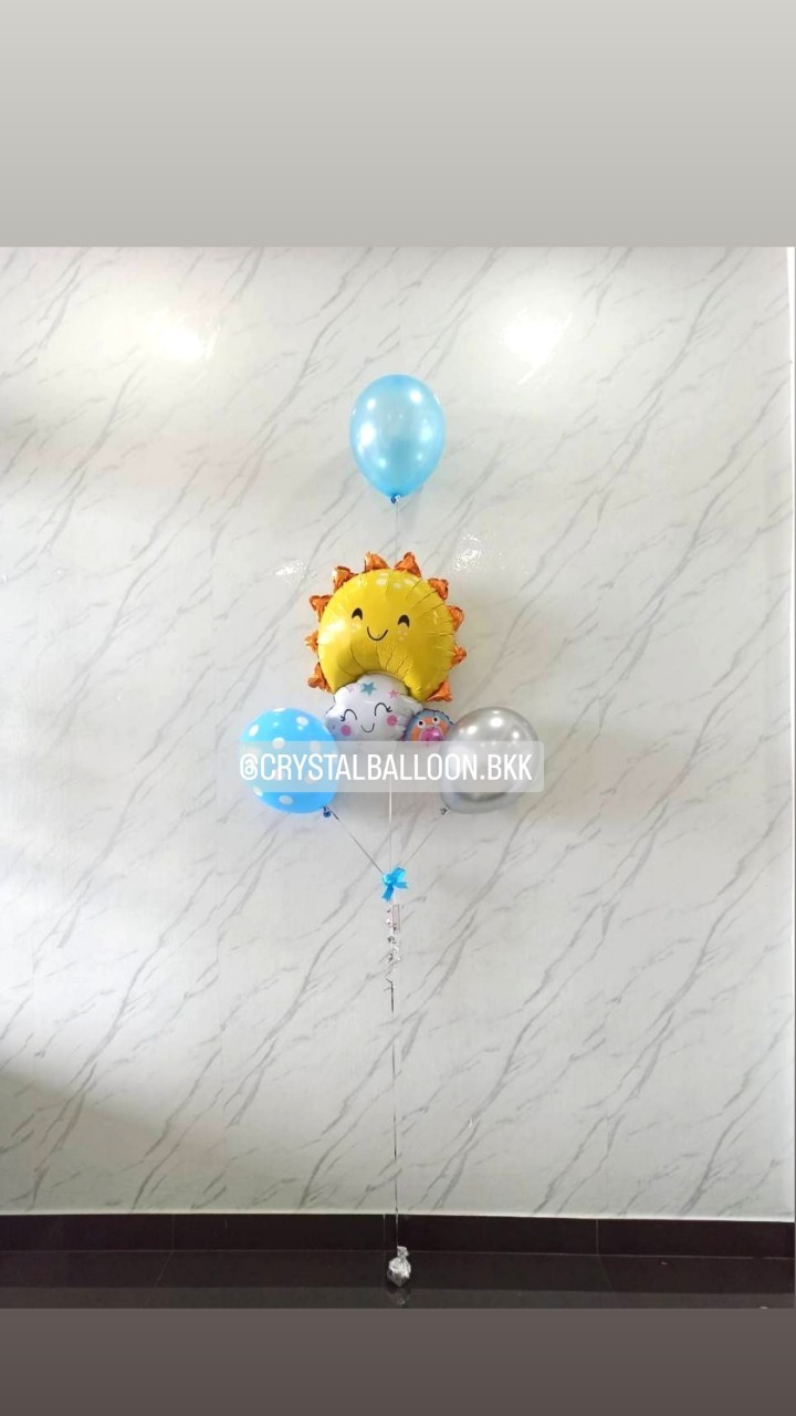 ลูกโป่ง Welcome Baby ช่อฟอยล์พระอาทิตย์ 1 ชิ้น พร้อม ลูกโป่ง 3 ลูก พร้อมตกแต่ง สามารถเปลี่ยนสีลูกโป่ง/เปลี่ยนสี-ฟอยล์ตกแต่งได้