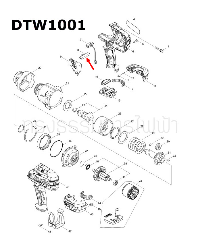 ตัวปรับ ซ้าย-ขวา บล๊อกไฟฟ้าไร้สาย Makita DTW1001, DTW1002 Pn.456268-0 (แท้) ##