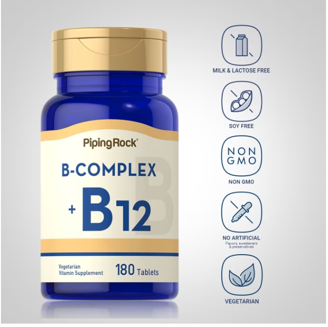 Piping Rock B Complex Plus Vitamin B-12 180 Tablets