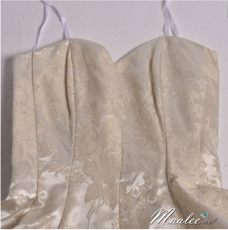 พร้อมส่ง ชุดราตรีสั้น เกาะอก สีครีมงาช้าง กระโปรงแต่งจีบทรงA สวยหรู