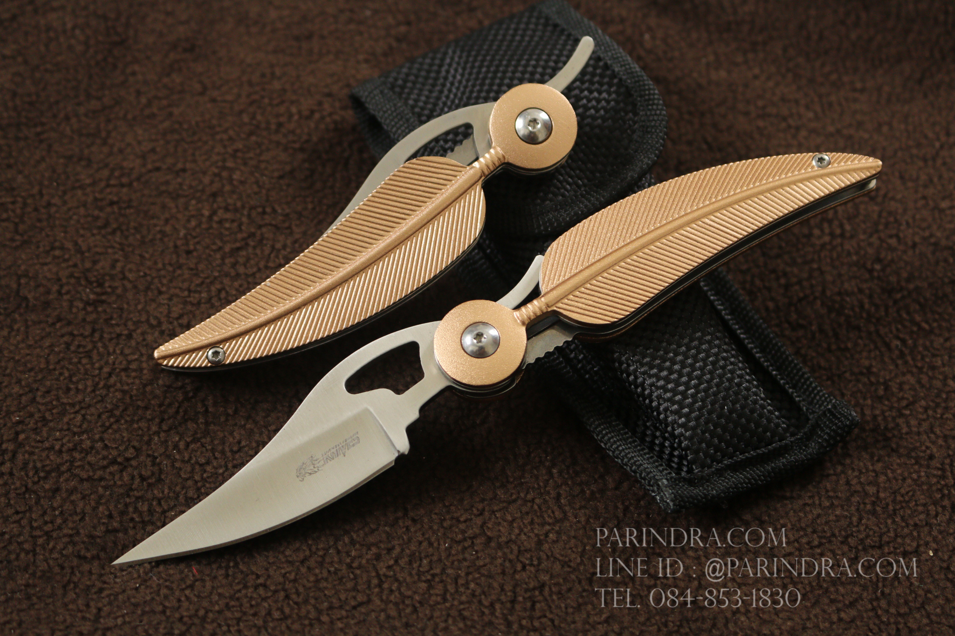 มีดพับรูปขนนกสีทอง KNIFE ดีไซน์สวย ขนาด 7.25 นิ้ว