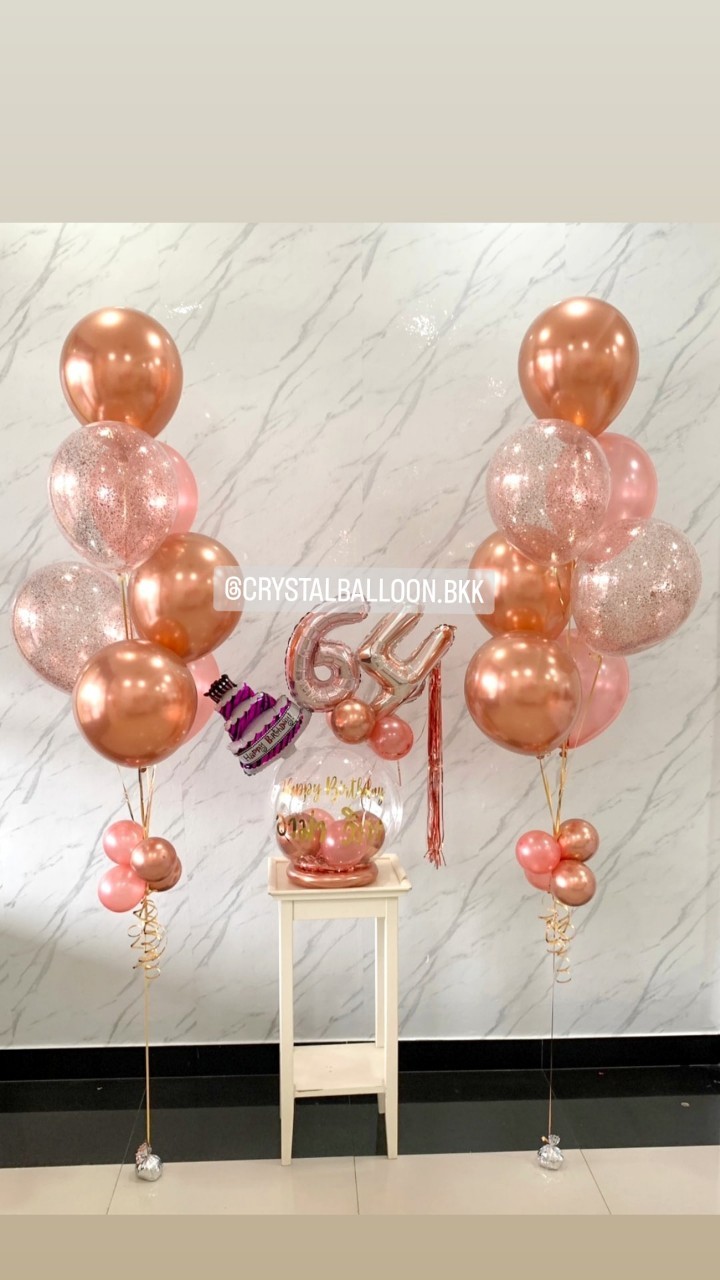 ลูกโป่ง วันเกิด Bubble ขนาด 18" พร้อม ฟอยล์ตัวเลข ขนาด 16" 2 ชิ้น พร้อม ช่อลูกโป่ง ช่อ 7 ลูก 2 ช่อ พร้อมตกเเต่ง สามารถเปลี่ยนสีลูกโป่ง/เปลี่ยนข้อความ/เปลี่ยนสี-ฟอยล์ตัวเลขได้