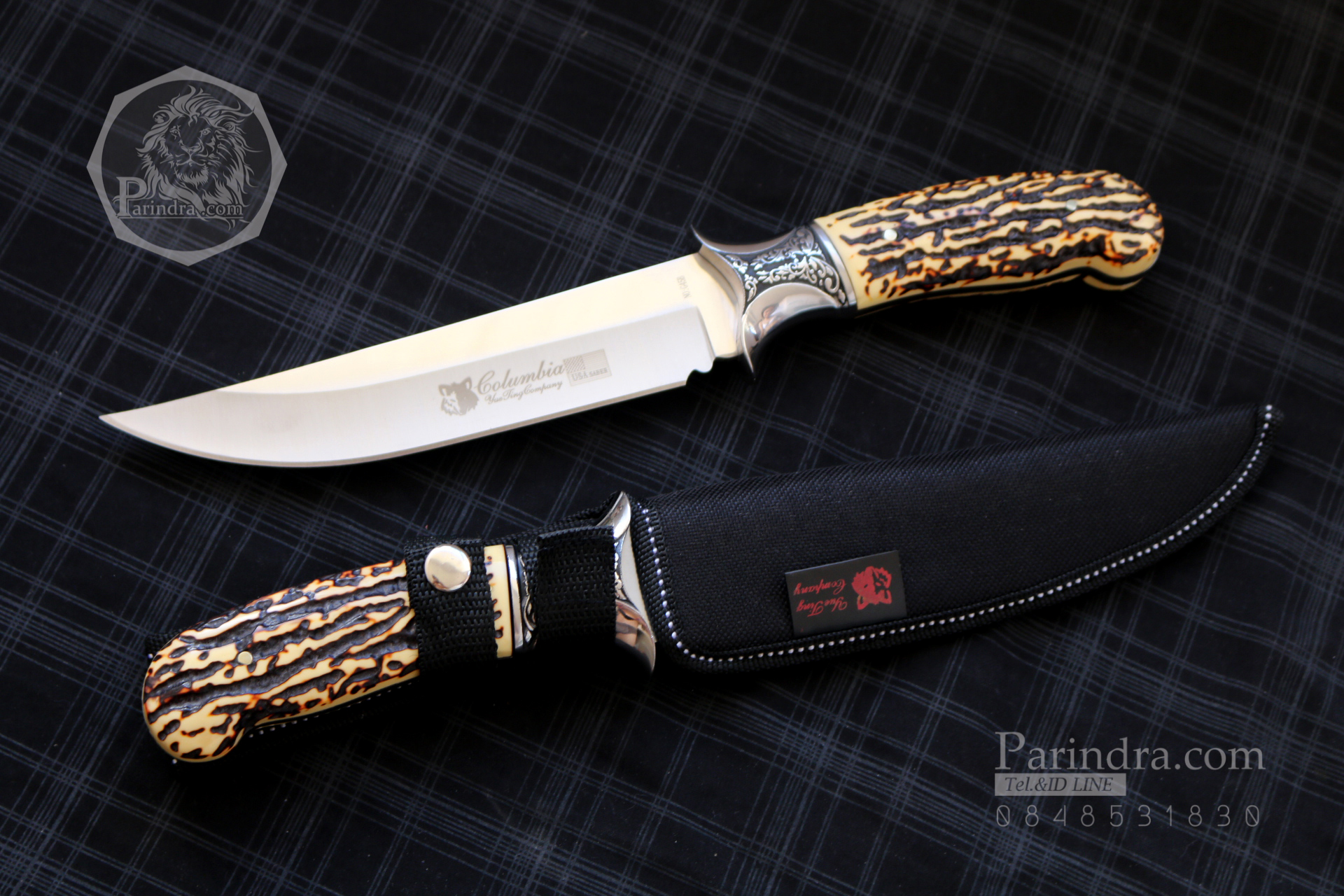 มีด Columbia Huanting รุ่น G45B ด้ามลายเขากวาง ใบมีดออกแบบสวย ขนาด 12 นิ้ว