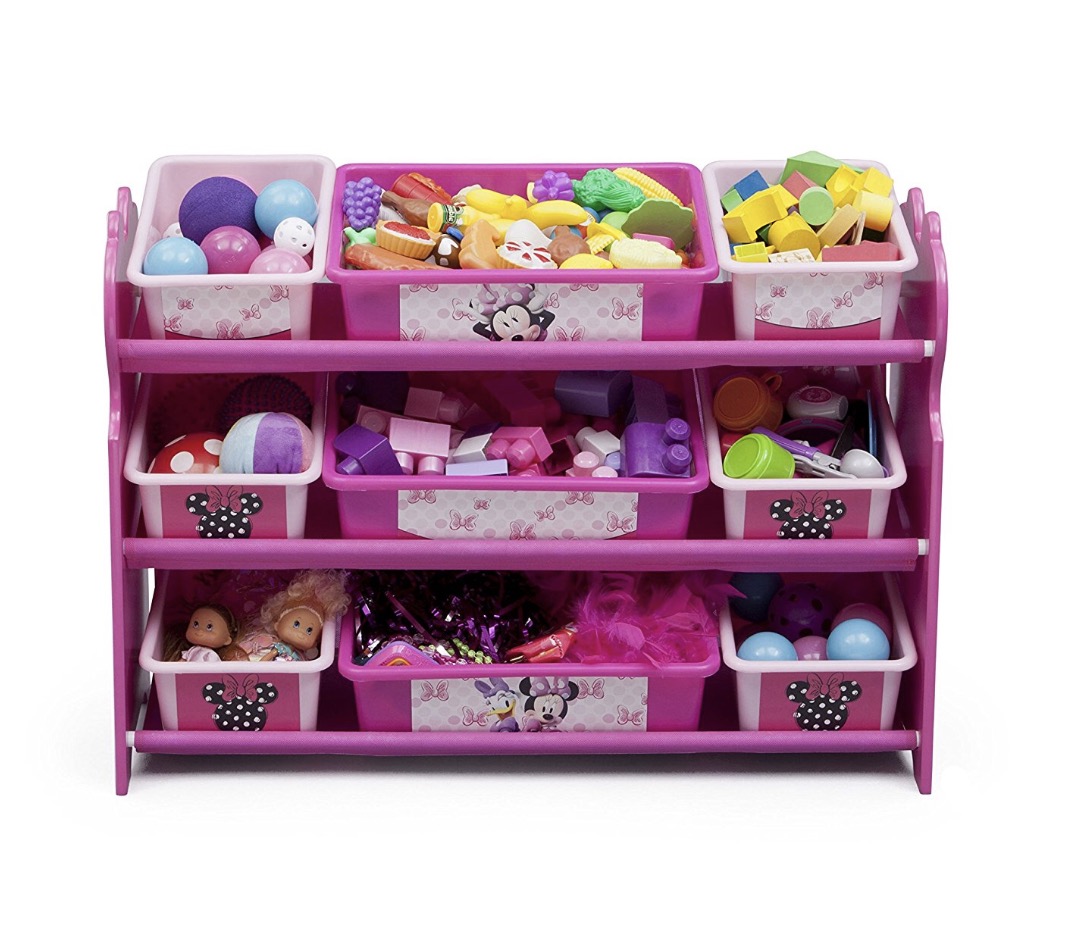 ชั้นเก็บของเด็กแบบกล่องพลาสติก 9 ช่อง หรูหรา ขนาดใหญ่ ลายมินนี่เม้าส์ ลิขสิทธิ์แท้จากอเมริกา Delta Children Disney Minnie Mouse Deluxe 9 Bin Organizer