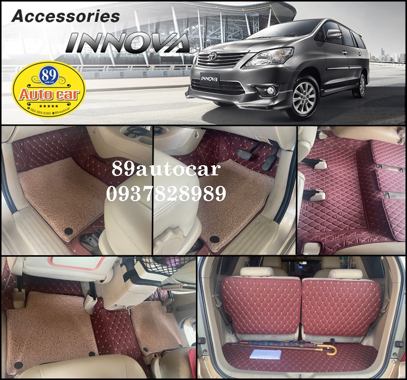 พรมรถยนต์ Toyota Innova 2012 ปูพรม7D สีแดงเลือดหมู + ไวนิลสีครีม
