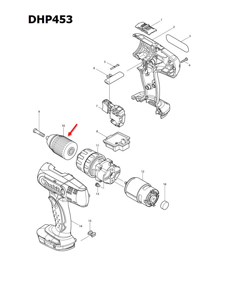 หัวสว่าน สว่านไขควงไร้สาย Makita มากีต้า DHP453, HP457D, HP488D [#10] Pn.766004-9 (แท้) ##(*)
