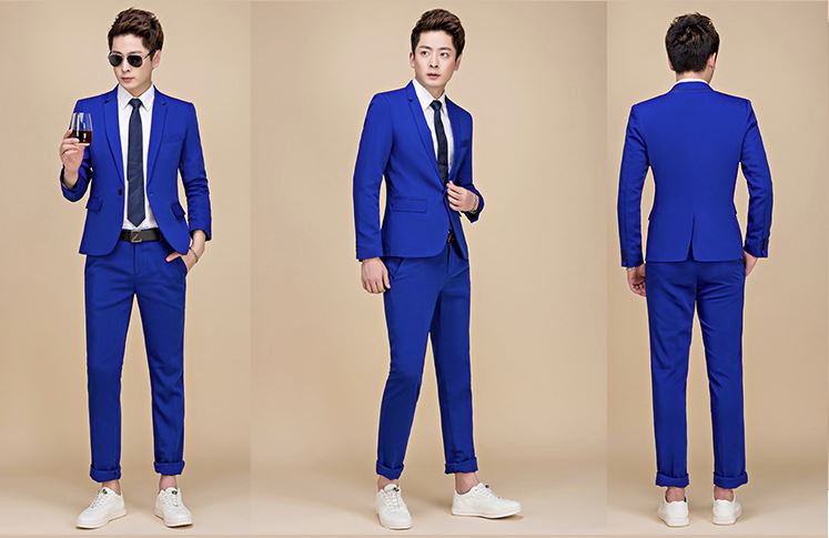 Pre-order ชุดสูทชาย สีน้ำเงินสด สไตล์เกาหลี