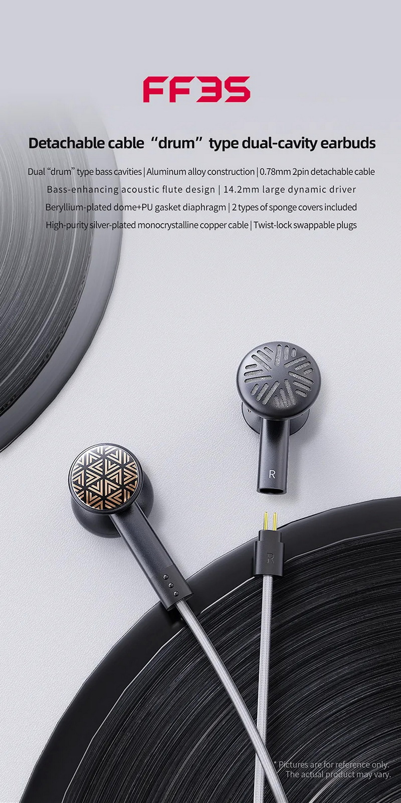 FiiO FF3S เอียบัดถอดสายได้ หูฟัง แบบ Drum ไดรเวอร์ Dynamic ไดอะแฟรมชุบ Beryllium ประกันศูนย์ไทย