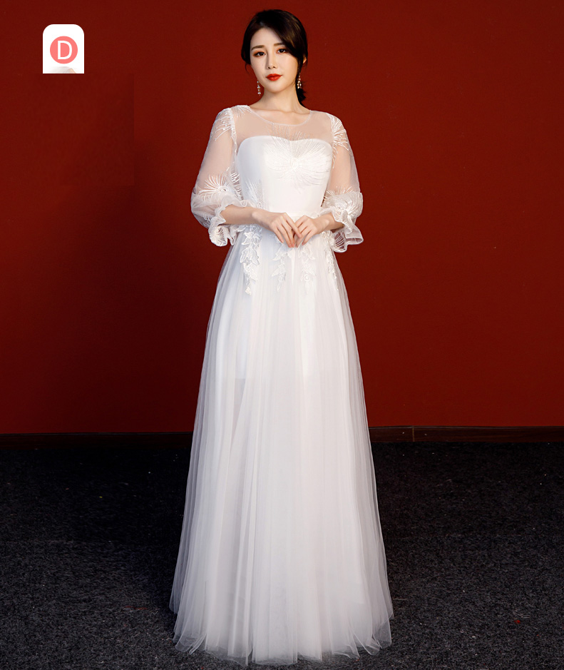 Pre-order เดรส สีขาว ชุดราตรียาว มีหลายแบบให้เลือก (ซิปหลัง)