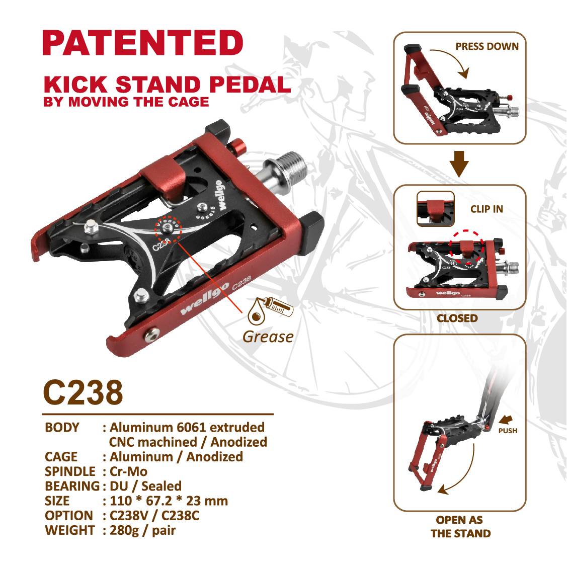 บันได WELLGO C238 SILVER บันไดจักรยาน มีสีเงิน