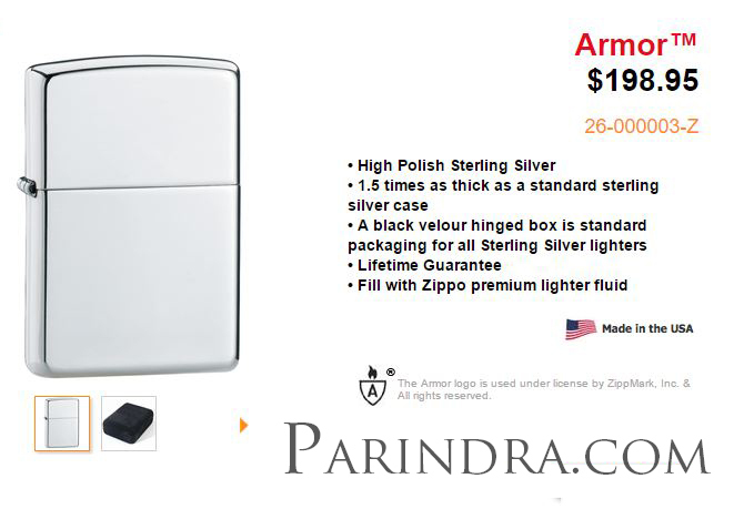 ไฟแช็ค Zippo แท้ ฺ เคสผลิตจากเงินแท้ " Zippo 26, Sterling Silver Lighter Armor Case" แท้นำเข้า 100%