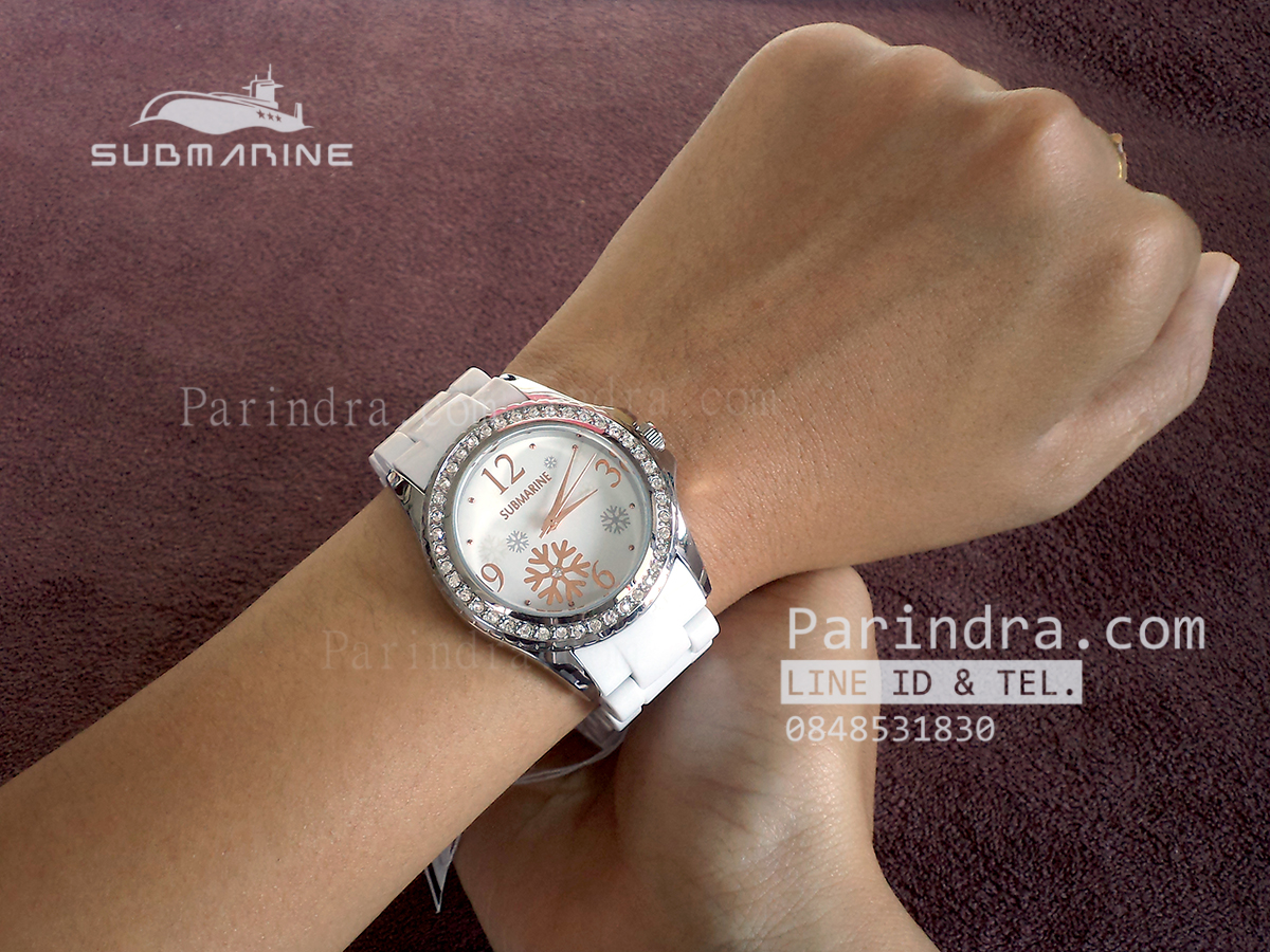 นาฬิกา US submarine รุ่น W053M สายเซรามิกสีขาวเงาขอบเงินคริตตัล