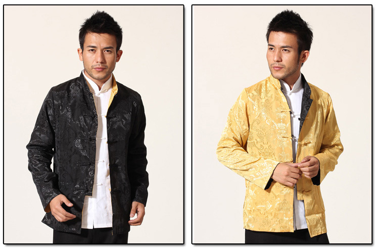 Preorder ชุดจีน ชาย เสื้อผ้าแพร สีทอง / ดำ ใส่ได้สองด้าน