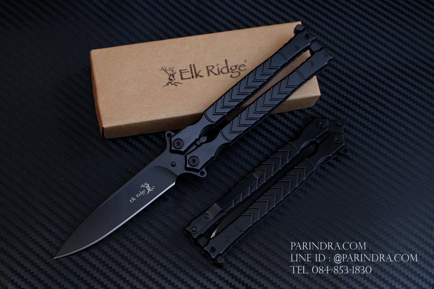 มีดปีกผีเสื้อ ลายหัวกวาง Elk Ridge สีดำ ปลายแหลม