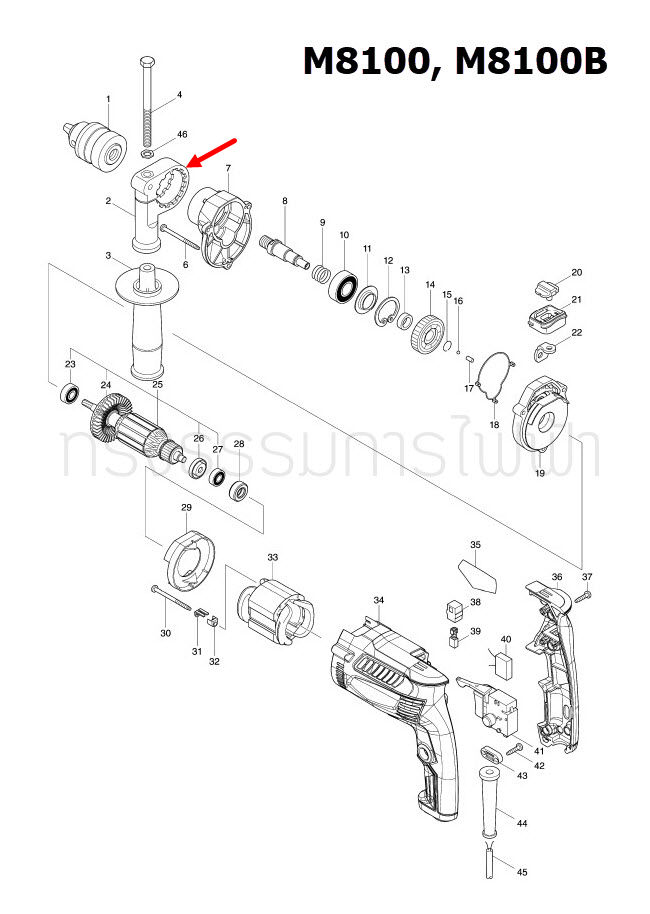 GRIP BASE สว่าน Maktec มาคเทค, Makita มากีต้า MT811, MT813, MT814, M8100, M8100B [#2] Pn.417822-5 (แท้) ##(*)