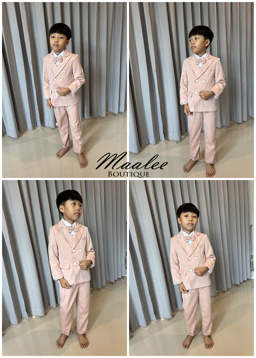 พร้อมเช่า ชุดสูทเด็กชาย สีชมพู ทอลายในเนื้อผ้า **พร้อมเช่าไซส์ 90,120,150**