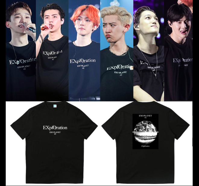 เสื้อยืด เสื้อแฟชั่นไอดอล เสื้อคอน #EXO PLANET#5 สีดำ (ระบุ ไซส์ ที่หมายเหตุ)