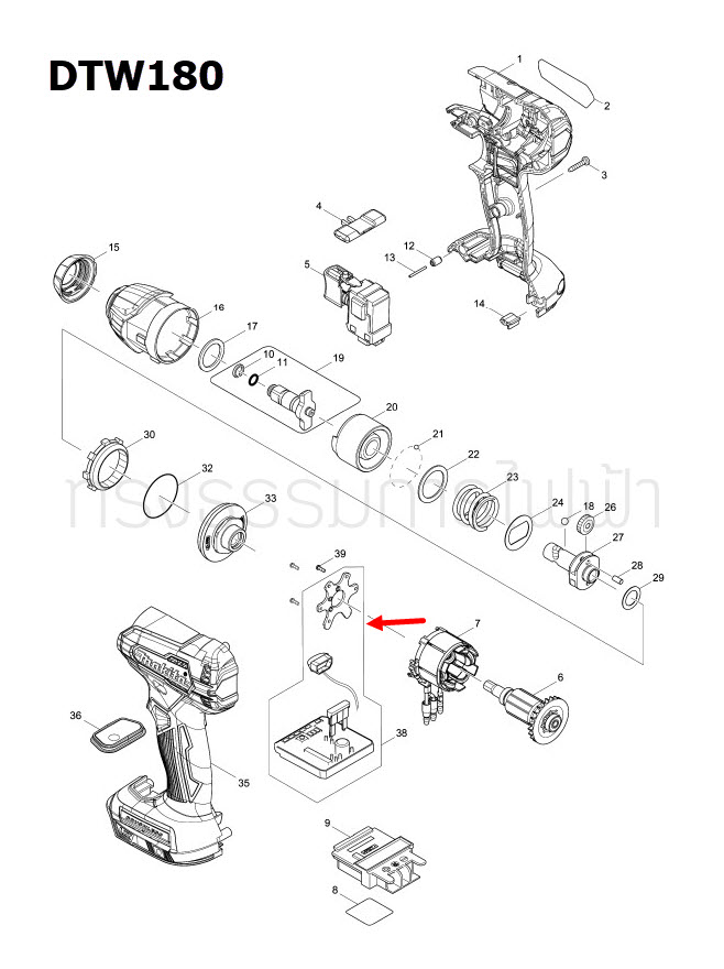 คอนโทรล บล๊อกไร้สาย Makita มากีต้า DTW180, DTW181 Pn.620743-4 (แท้) ##