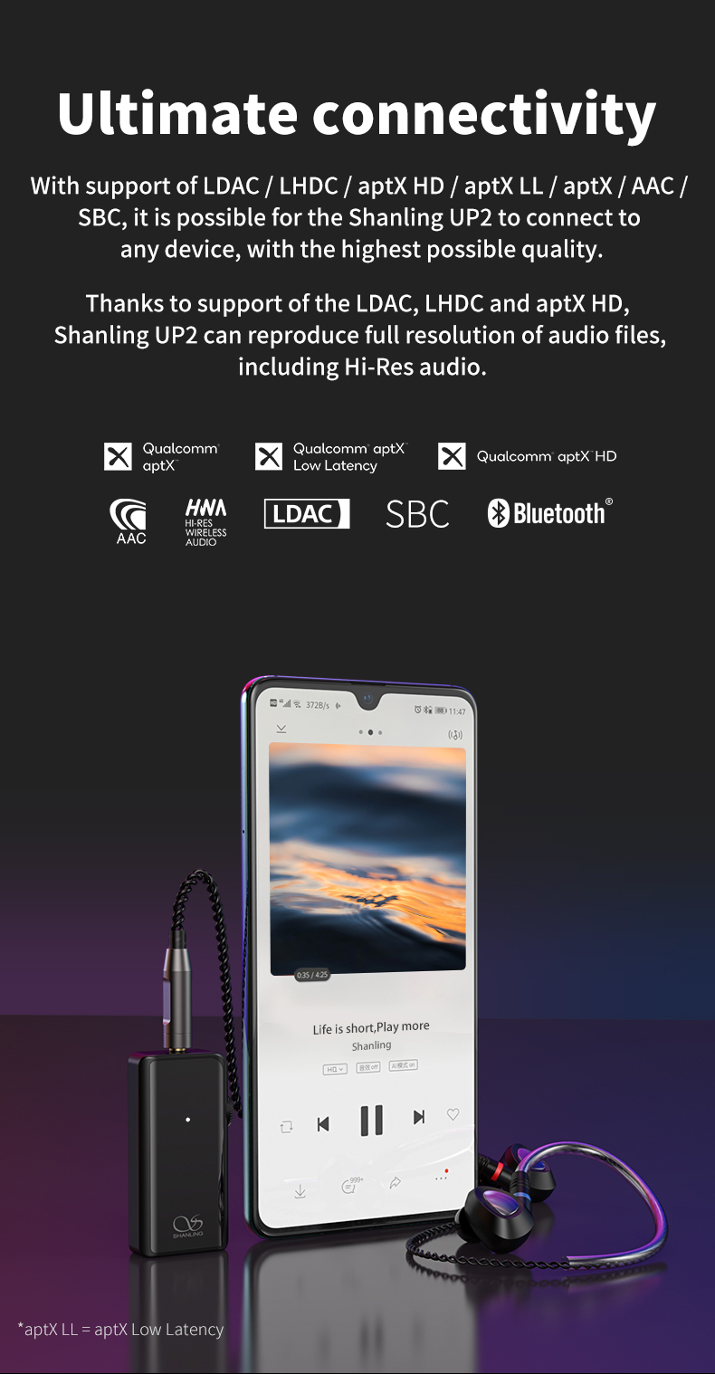 ขาย SHANLING UP2 DAC/AMP พกพา ชิป Qualcomm CSR8675 รองรับบลูทูธ 5.0 aptX HD, LDAC, HWA LHDC, AAC
