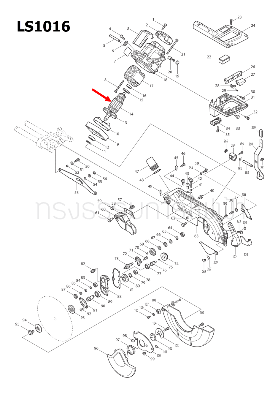 ทุ่น แท่นเลื่อยตัดองศา Makita มากีต้า LS1016 (แท้) ##