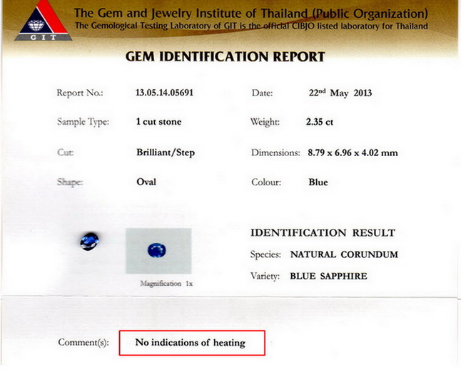 Blue Sapphire พลอยดิบ Unheated ธรรมชาติ100% ความสะอาด VVS-IF ขนาดพลอย 6.88x8.81x4.03 mm. น้ำหนักพลอย 2.36 ct. พร้อมใบเซอร์ GIT