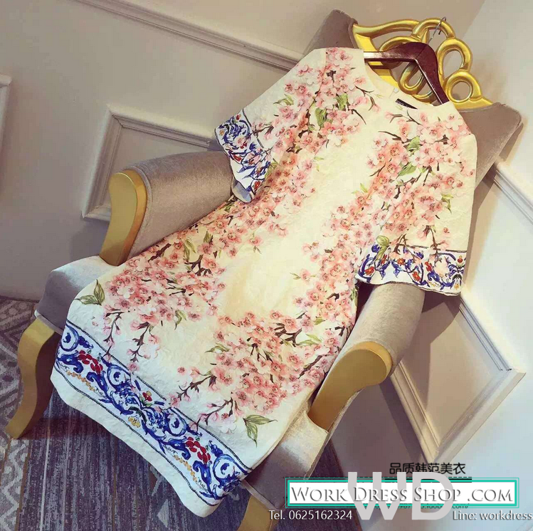 พร้อมส่ง ชุดทำงาน เดรสสุดหรู สไตล์ D&G งานพิมพ์