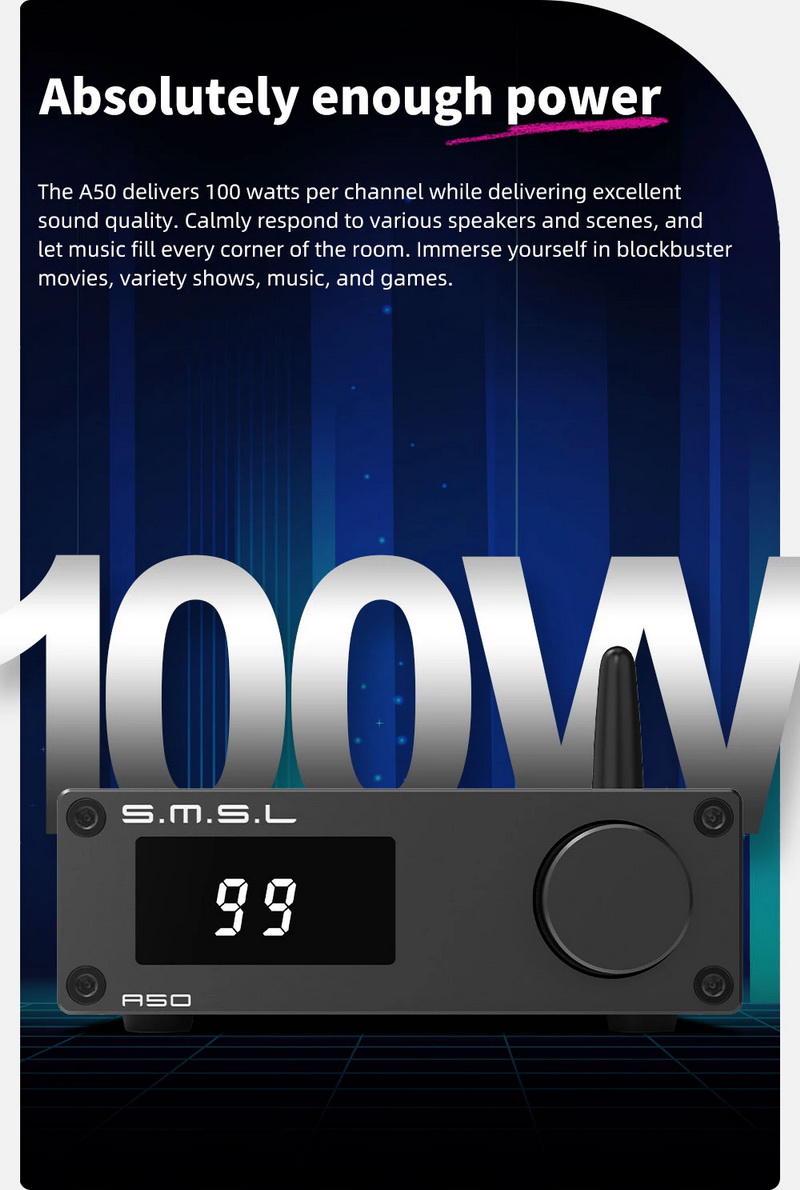ขาย SMSL A50 Power Amplifier ชิป Texas Instruments TPA3116 รองรับ Bluetooth5.0 ประกันศูนย์ไทย