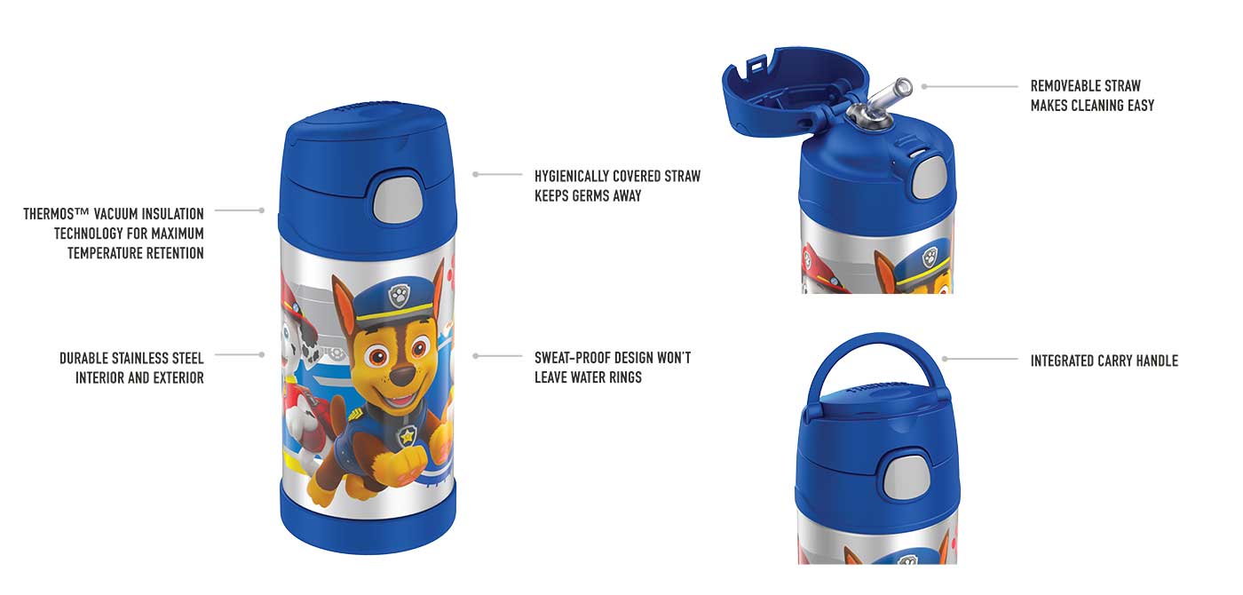กระติกน้ำเก็บความเย็น Paw Patrol Thermos Vacuum Insulated Stainless Steel 12 Ounce Funtainer with Straw น้ำเงิน