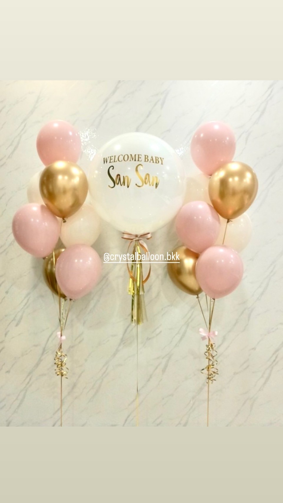 ลูกโป่ง Welcome Baby ลูกโป่งยาง ขนาด 24" สีขาว 1 ลูก พร้อม ช่อลูกโป่งสีโครเมี่ยม ช่อ 7 ลูก 2 ช่อ พร้อมตกแต่ง สามารถเปลี่ยนสีลูกโป่ง/เปลี่ยนข้อความ/เปลี่ยนขนาดได้