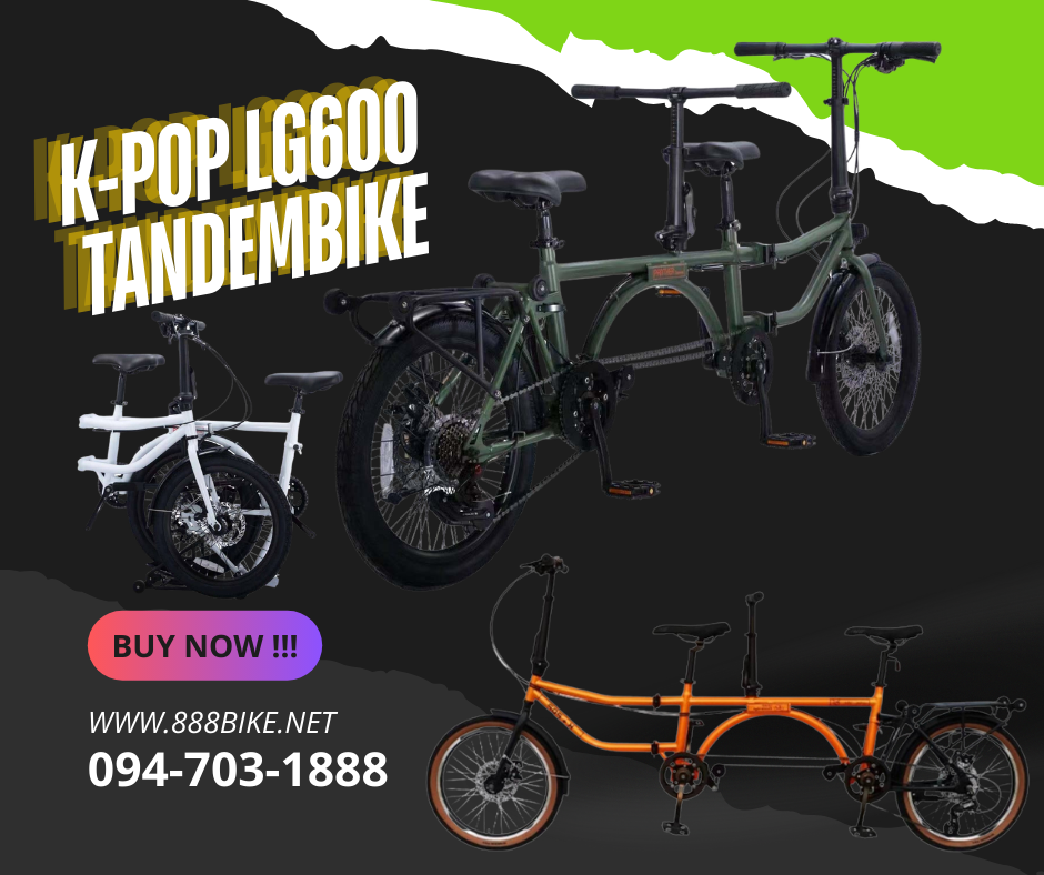 K-POP LG600 จักรยานสองตอน Tandem เกียร์ 8 สปีด พับได้ ลากได้ ล้อ 20นิ้ว เฟรมเหล็ก ปี 2024
