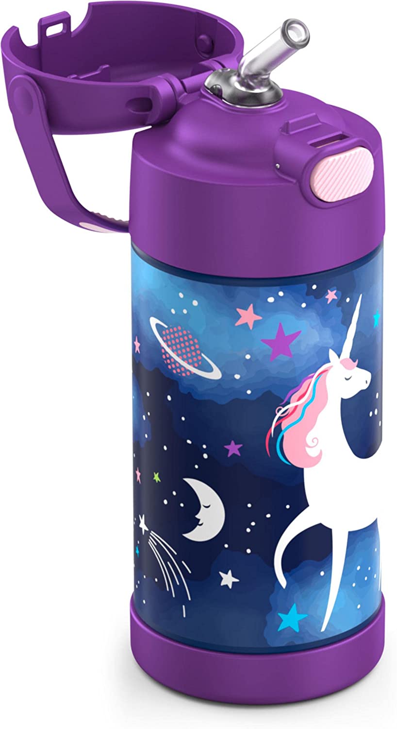 กระติกดูดน้ำแตนเลสหุ้มฉนวนสุญญากาศยี่ห้อ Thermos ของแท้ขนาด 12 ออนซ์ ลาย Space Unicorn