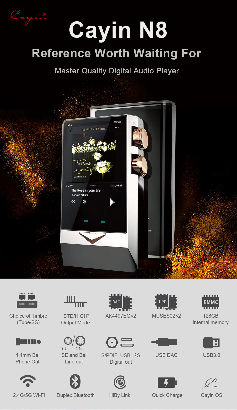 ขาย Cayin N8 DAP พกพาชิป DAC AK4497EQ x2 รองรับ Bluetooth , Native DSD256 ประกันศูนย์ไทย