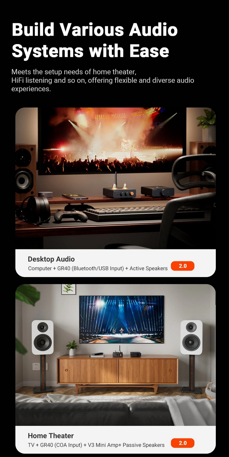 Fosi Audio GR40 Bluetooth DAC/AMP หลอดแก้วตั้งโต๊ะ ปรับเบส แหลมได้ ประกันศูนย์ไทย