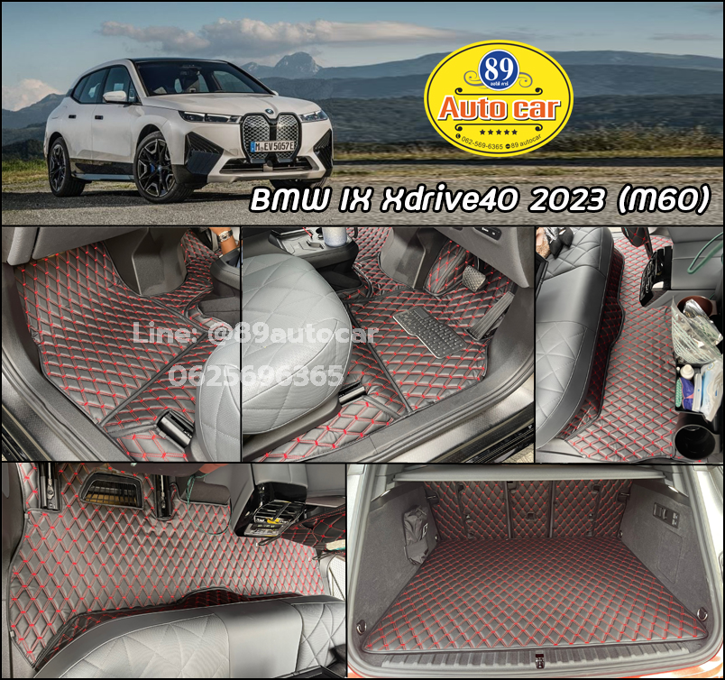 พรมรถยนต์ BMW IX Xdrive40 (บีเอ็มดับเบิลยู ไอเอ็กซ์) ปูพรมVVIP ด้ายคู่ สีดำด้ายแดง เต็มคัน