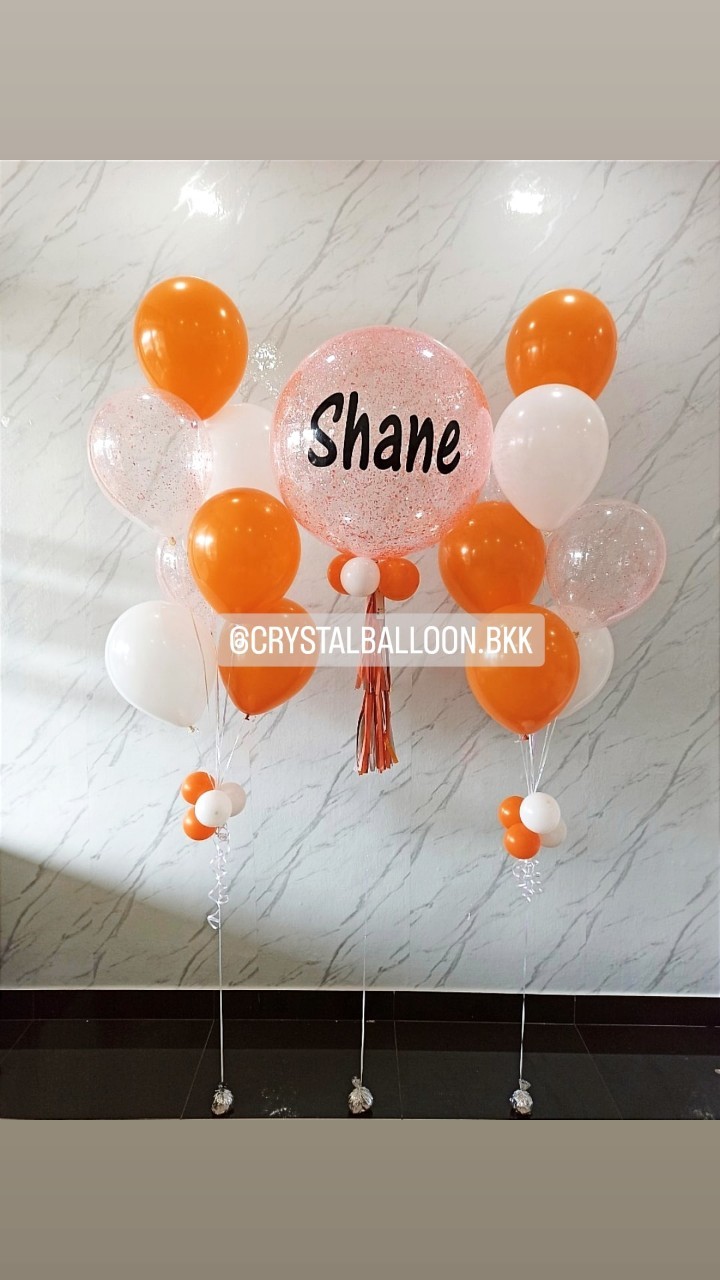 ลูกโป่ง วันเกิด Bubble ขนาด 24" กลิตเตอร์สีส้ม พร้อมตกแต่ง ช่อลูกโป่ง 7 ลูก 2 ช่อ,ลูกโป่งใส ใส่กลิตเตอร์ สามารถเปลี่ยนสีลูกโป่ง/เปลี่ยนข้อความ/เปลี่ยนขนาดได้