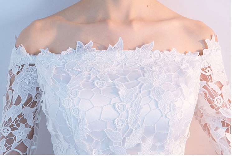 Pro-order ชุดเช่า เดรส สีขาว ปาดไหล่ ลูกไม้ ถ่ายพรีเวดดิ้ง