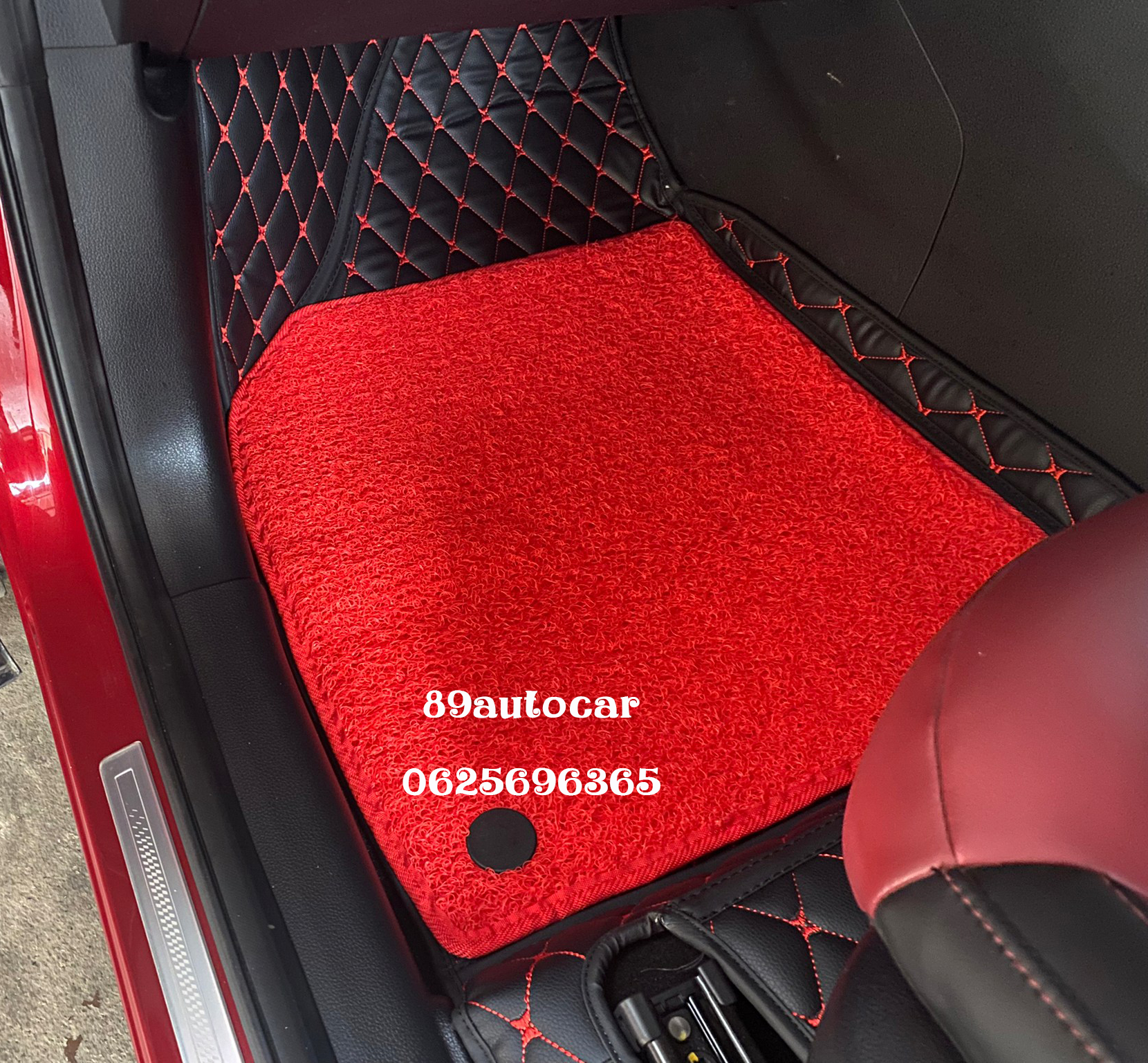 พรมรถยนต์ MG HS ปูพรม7D สีดำด้ายแดง + พรมดักฝุ่นสีแดง เข้ารูป เต็มคัน
