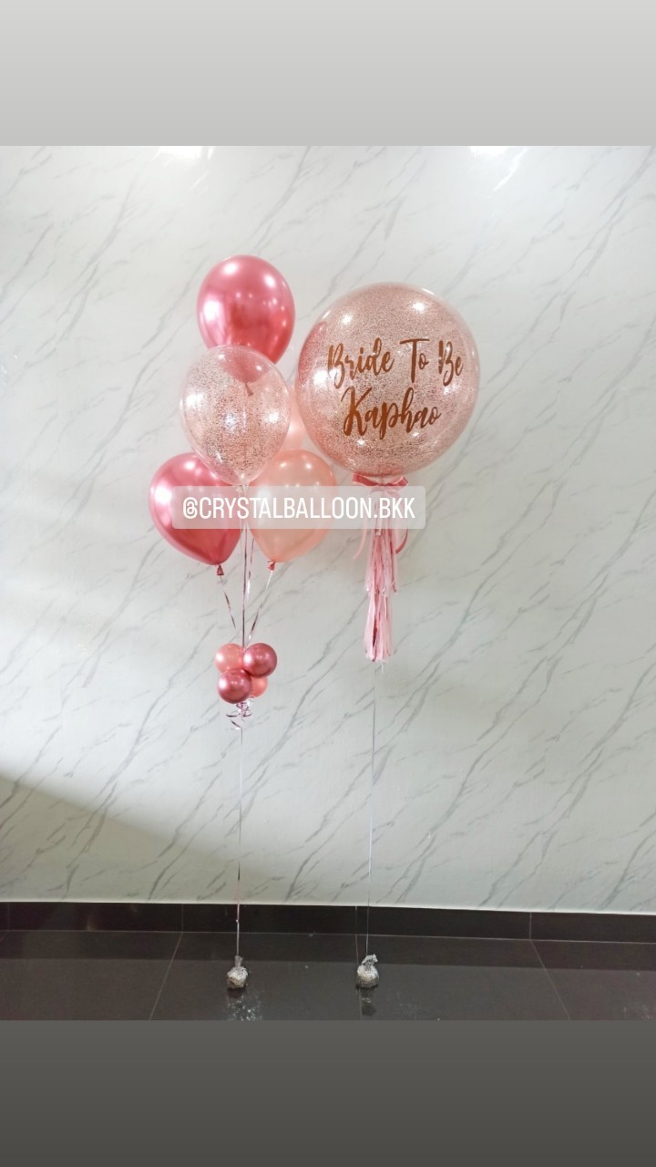 ลูกโป่ง Bride To Be Bubble ขนาด 24" กลิตเตอร์สีโรสโกล พร้อม ช่อลูกโป่ง ช่อ 5 ลูก 1 ช่อ พร้อมตกแต่ง สามารถเปลี่ยนสีลูกโป่ง/เปลี่ยนข้อความ/เปลี่ยนขนาดได้