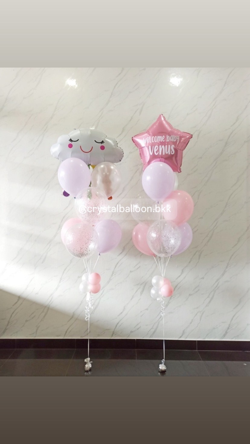 ลูกโป่ง Welcome Baby Girl Theme พาสเทล ช่อลูกโป่งฟอยล์ดาว ขนาด 24" ช่อ 8 ลูก 1 ช่อ พร้อมตกแต่ง ช่อลูกโป่ง ฟอยล์ ก้อนเมฆสายรุ้ง ช่อ 8 ลูก 1 ช่อ,ลูกโป่งใส ใส่กลิตเตอร์ พร้อมตกแต่ง สามารถเปลี่ยนสีลูกโป่ง/เปลี่ยนข้อความ/เปลี่ยนฟอยล์ตกแต่งได้
